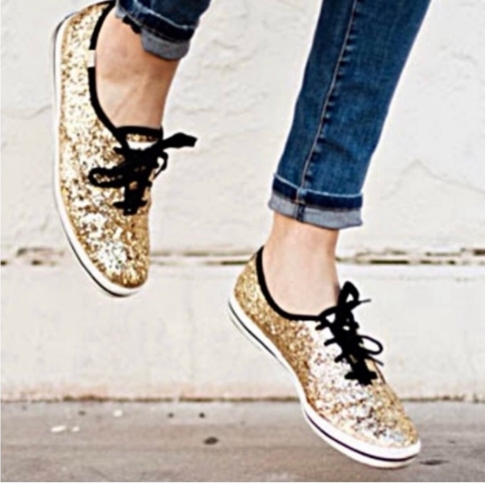 Keds x Kate Spade gold glitter shoes used US6